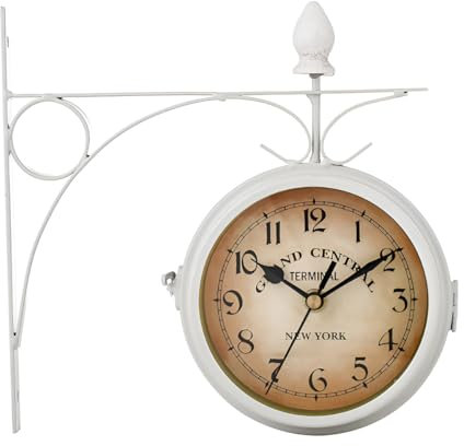Jauhmui Bahnhofsuhr Außen Wetterfest,Doppelseitig Vintage Retro Deko Wanduhr für Bahnhof,Bar, Café (5 New York Weiß)