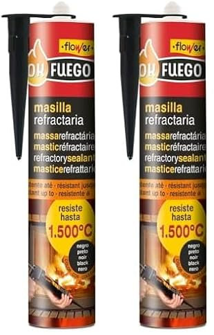 Flower - Masilla Refractaria Resistente Alta Temperatura 280 ml | Soporta hasta 1500°C | Ideal para Cocinas y Chimeneas | No Gotea, Aplicación con Pistola, Color Único (Paquete de 2)