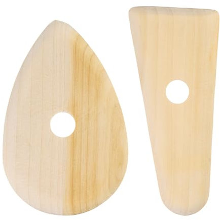 sourcing map 2pcs Pottery Ribs 10.3cm 11.7cm Wooden Clay Ceramic Sculpting Tools Set for Finishing Shaping and Smoothing Removing Finger Marks