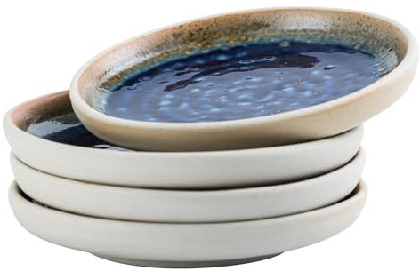 UNICASA Dessertteller 4er Set, 12cm Kuchenteller Porzellan, Kleine Servierteller für Salat, Pasta, Brot, Vorspeisen, Mit Dunkelblau