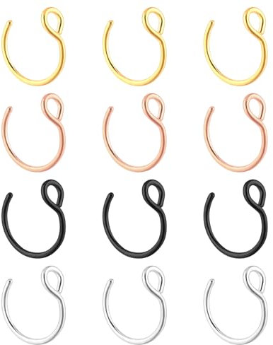 Yolev 12 Stück Fake Nasenring Piercing Edelstahl Nasenpiercing Stechen 20G 8mm Septum Piercing Fake Nasen Piercing für Männer Frauen Lippen Nostril Piercing Ring Schmuck Helix Piercings