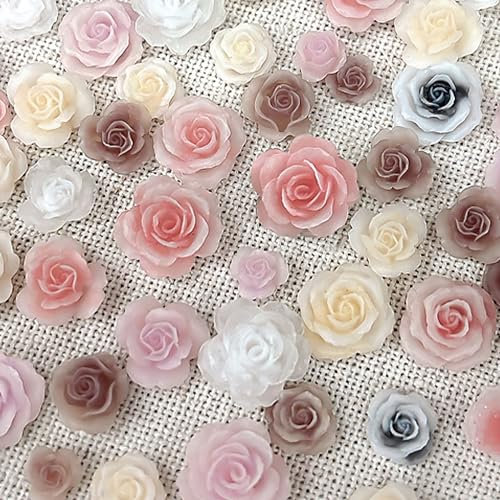 50pcs Mixed 3D Flower Nail Charms Camellia Nail Design Nail Art Rhinestone Rose Flower Nail Decoration Nail Supplies