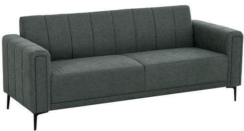 HOMCOM 3 Seater Sofa, Modern Fabric Sofa Couch, Channel Tufted Upholstered Sofa Settee for Living Room, Guest Room, Bedroom, Home Office, Charcoal Grey
