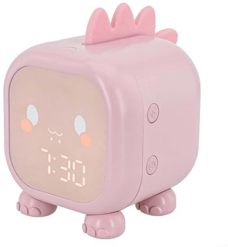 Dinosaurier-Wecker aus Silikon mit interaktiven Funktionen für Kinder (Rosa)