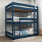 Blisswood Triple Bunk Bed, 3ft Wooden Triple Sleeper Bunk Beds for Kids With Ladders, Solid Pine Wood Shorty Bunk Bed, Heavy Duty and Sturdy, Stylish, Space Saving (Blue, L197 cm x W96 cm x H198 cm)