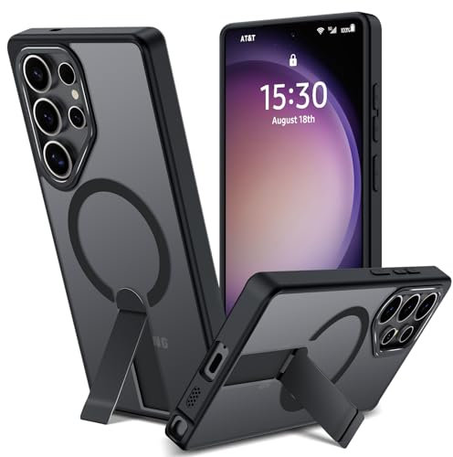 Cover Magnetica per Samsung Galaxy S22 Ultra /S23 Ultra con Cavalletto Compatibile con MagSafe Custodia con Supporto, Protezione Antiurto Livello Militare Cellulare Case Traslucido Opaco Retro, Nero