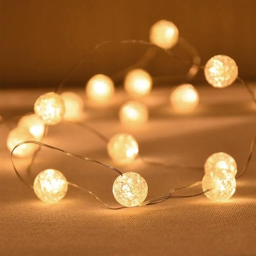 ENLACE Lichterkette Kristall Kugeln, 3M 30 LED Kristall Crackle Kugeln Lichterkette Batteriebetrieben, Lichterketten Strom Innen für Hochzeit Weihnachten Valentinstag Schlafzimmer Party Dekoration