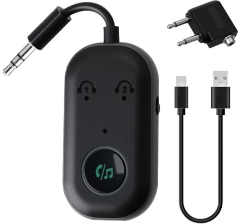 Sharelove 2 in 1 Bluetooth Transmitter Receiver, Practical 5.3 Wireless Car/Airplane Aux Bluetooth Adapter Compatible with 2 AirPods or Wireless Headphones for Flight Home Stereo PC Speakers