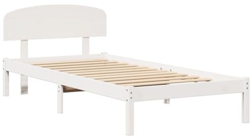 vidaXL Bettgestell mit Kopfteil Weiß 80,6x196,4 cm Massivholz Kiefer Zeitgenössisches Plattformbett Kein Boxspring Nötig Langlebig Viel Stauraum für Schlafzimmer Modernes Erwachsenen- & Gästezimmer