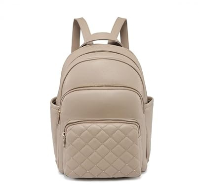 JFY Quilted Check Pattern Backpack (Khaki)