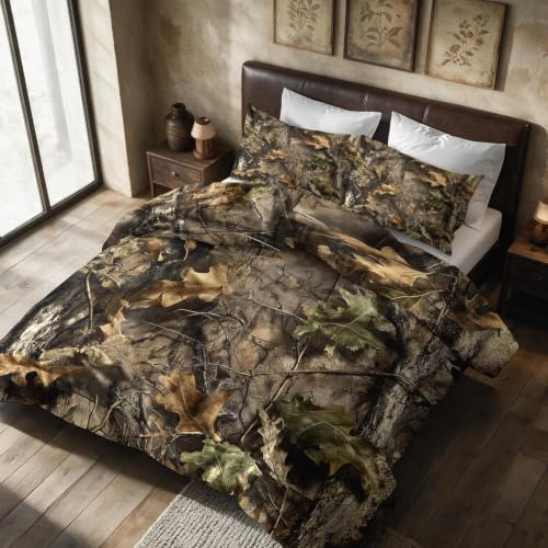 Generisch Bettwäsche Armee Camo 2tlg, Deckenbezug 140x200, 1 Kissenbezug 70x90, Camouflage Tote Blätter Laub Wendebettwäsche & Deko, Weiche Mikrofaser Bettbezug Set mit Reißveschluss K97