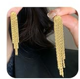 Ohrringe Silber 925/Gold Hängend,Breite Glänzende Ohrstecker Lang Hängeohrringe,Boho Quastenohrringe Ohrhänger mit Kette Verbunden Wasserfester Schmuck Geschenke für Frauen Mädchen