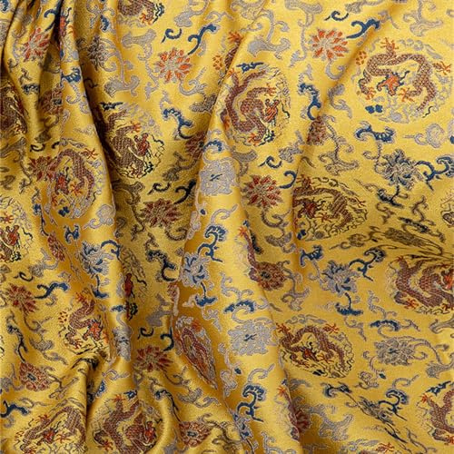 Satin de soie brochée, Tapis à thé épais de style national, motif dragon de bon augure jaune, nouveau style chinois, tapis à thé, sac à vêtements, tissu Cheongsam fait à la main, 50 x 145 cm