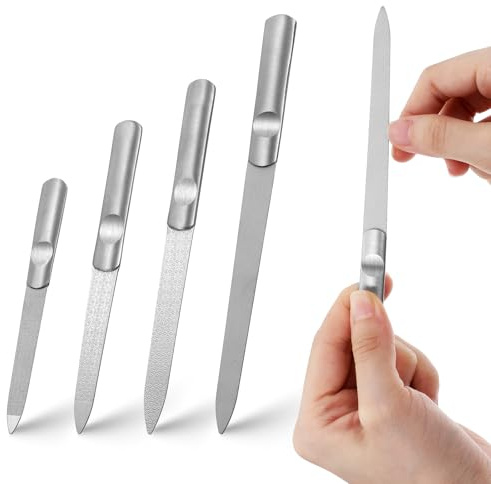 Lima de uñas pulidora de uñas, 4 unidades, 4 tamaños, lima profesional reutilizable para uñas naturales, lima de uñas de metal de doble cara para mujeres, herramienta de cuidado de uñas, regalos para