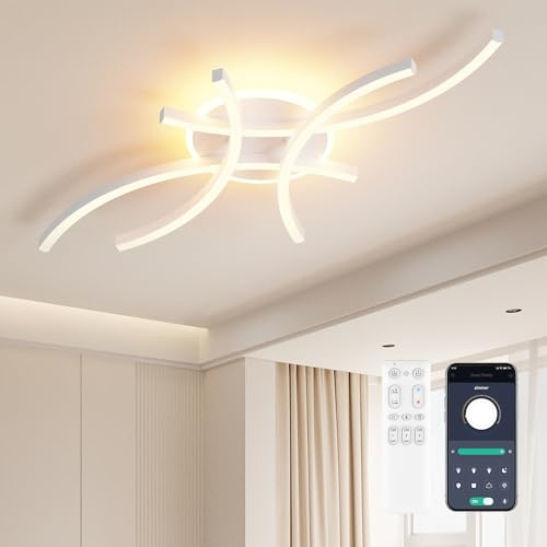 KAUCQI 72CM LED Deckenleuchte Wohnzimmer Dimmbar Deckenlampe 34W | Moderne Schlafzimmer Lampe decke Wohnzimmerlampe mit Fernbedienung 3000K-6000K Weiß Schlafzimmerlampe Esszimmer Küche