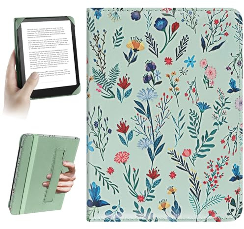 HoYiXi Universal Hülle für 6 Pocketbook/Tolino/Sony E-Book Reader Kompatibel mit 6 Zoll Kindle Paperwhite/Kobo Clara HD 6 Cover Case,Elastic Rope Schutzhülle,Weiße Blumen