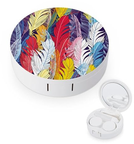 fkgvwo Contact Lens Case Color Feathers Contact Lens Box Travel Kit Portable for Travel & Home