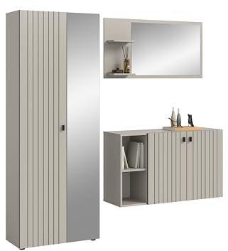 xonox.home – 3-TLG. Garderobenkombination Station 191x192x37 cm in Kaschmir – Modernes Garderobenmöbel-Set mit Garderobenschrank, Schuhkommode und Garderobenspiegel