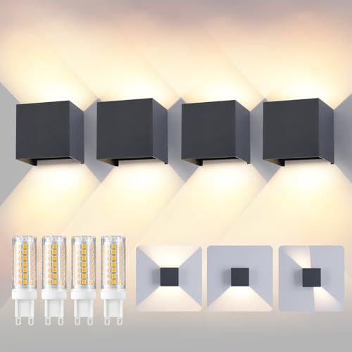 YCZM LED Wandleuchte Aussen/Innen, 4 Stücke Wandlampe Aussen mit Austauschbarer G9 Wasserdicht IP65 Außenleuchte,3000K Aluminium Außenlampe Einstellbar Abstrahlwinkel,Up Down Wandbeleuchtung Anthrazit