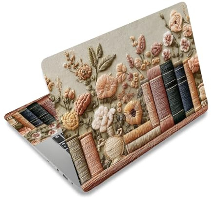 PLIGREAT Laptop Schutzfolie Mit 3D Stickmuster Passend Für 12 13 13.3 14 und 15 Zoll. Universelle Abnehmbare Wasserfeste Notebook Aufkleber Mit Kunstmotiven Für PCs. Bestickte Buchblumen