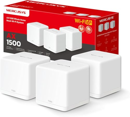 MERCUSYS TP-Link Halo H1500X (3-Pack) AX1500Mbps WiFi 6 Mesh Router, Coverage Up to 550 m², Dual Band, Gigabit Ports, Plug and Use (Renewed)