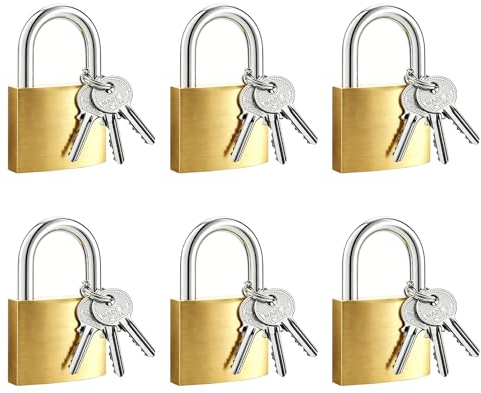 Candados con Llave de Latón, 38 mm, 6 Piezas | Para Maletas de Viaje, Para Taquilla y Armarios, Para Mochilas y Equipaje, Cerraduras de Seguridad
