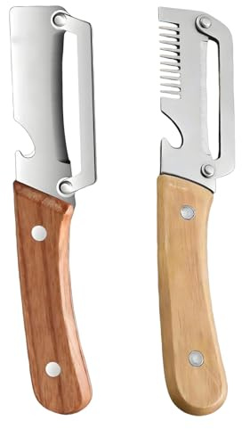 2 Piezas Pelador Multifuncional, Cuchillo Pelador con Hoja de Acero Inoxidable y Mango de Madera Ergonómico, Herramienta 3 en 1 Pelador Cortador con Abridor de Botellas (Peladora+Ralladora)