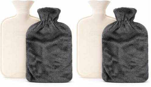 Cassandra Supersoft Fleece Hot Water Bottle – Plush Covered Rubber Hot Water Bottle for Pain Relief, Bed Warmer & Winter Comfort – Colours Vary (Pack of 2)