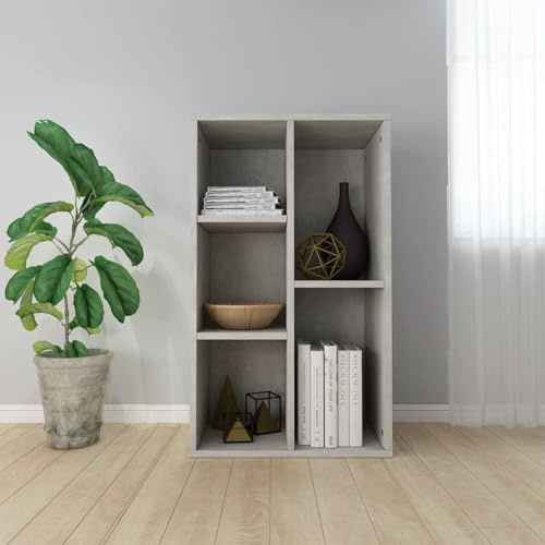 sephironlbb Libreria grigio cemento, 50 x 25 x 80 cm, in legno con 5 scomparti, come credenza o divisorio per soggiorno, ufficio, studio, salvaspazio, con spazio e ripiano