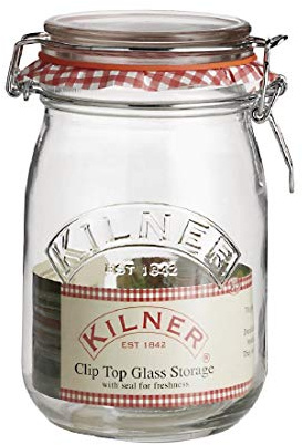 6 x Kilner Clip Top Glass Food Storage Jar Canister Preserver 1 Litre - Round