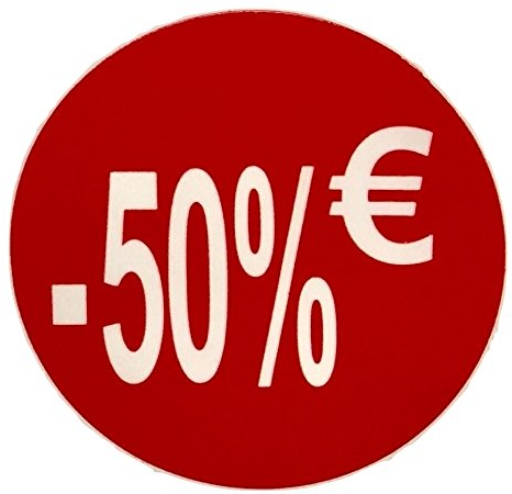 DiiliHiiri — 50% Rabattaufkleber Runde Rote Preissticker 35mm Rolle mit 1000 Stück — Verkaufsaufkleber Rabattaufkleber Werbeaufkleber Preisaufkleber Räumungsaufkleber Verkaufsaufkleber Aufkleber