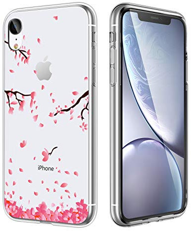ZQ-Link Raised Edges Hard PC Back+ Soft TPU Bumper Floral Design Clear Protective Case for iPhone XR 6.1 Inch 2018 Release Cherry Blossoms