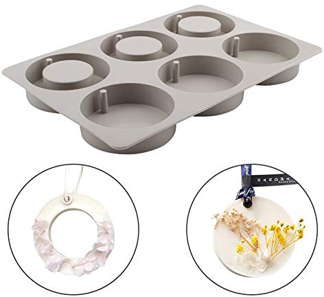 WANDIC Moule à cire en silicone, 1 moule à 6 cavités pour tablette aromatique avec trou de suspension, moule à bijoux en silicone pour décoration de voiture faite à la main, ornements de cire, plâtre