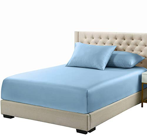 Royal Tradition Spannbetttuch, 100 % Bambus-Viskose, Queen-Size, tiefe Taschen, extrem weich und hypoallergen, Bambus-Bettlaken, Blau