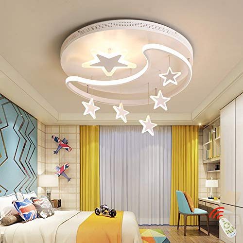 Cartoon LED Deckenleuchte Moderne Dimmbare Kinderzimmer Deckenlicht Mit Fernbedienung Kindergarten Lampe Kreative Stern Mond Decke Lampe Acryl Jungen Mädchen Schlafzimmer Kronleuchter,Weiß,52cm
