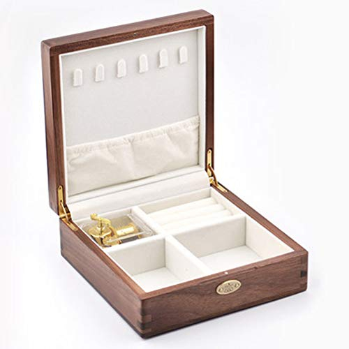SOFTALK Vintage quadratische Holz-Schmuckschatulle mit Frühlingsreim, Schmuckkästchen, Organizer, Schmuck, dekorative Box, Andenken, Etui für Frauen und Mädchen, Melodie – Schloss im Himmel