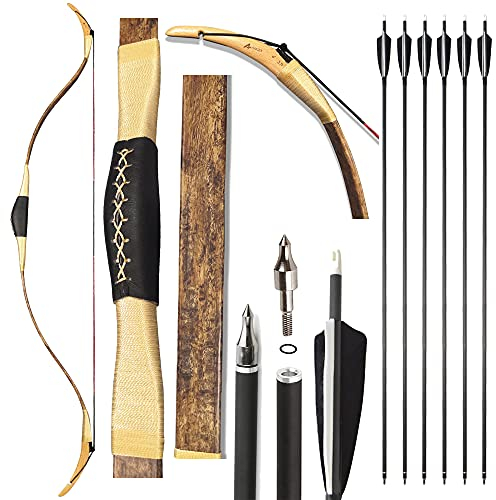 SHARROW Traditioneller Bogen Set 20-45lbs Recurve Bogen Set Reiterbogen Langbogen Bogenschießen Set Handgemacht Holzbogen Sportbogen Jagdbogen für Erwachsene und Anfänger (Typ 3, 20Lbs)