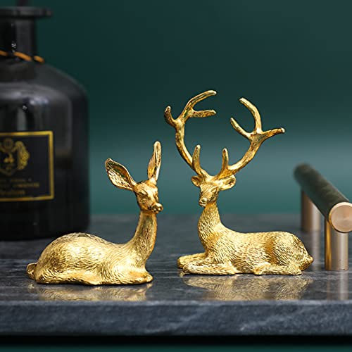 2 Stück Elch Figuren Deko| Mini Figuren aus Legierung Hirsch H5.5-7.5cm,Geliebt Statuen ornamente| Harz Ornamente Statue, Alloy Sculptures Collectible für Weihnachten, Dekofiguren für Liebhaber -S