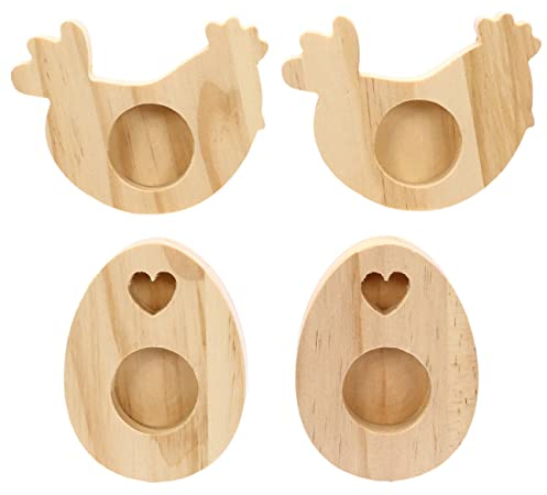 Papierdrachen 4 coquetiers en Bois - décoration de Pâques de Haute qualité - Parfait pour Le Brunch et Le Petit déjeuner - décoration de Table pour Pâques - Motif Oeuf Poussin - Set 1