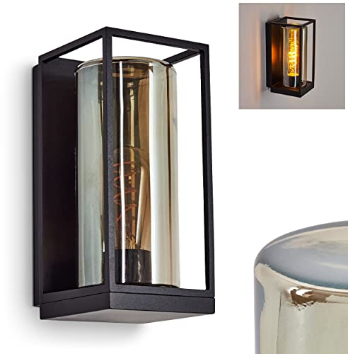 Außenwandleuchte Palanga, Wandlampe aus Metall in Schwarz und 2 Gläsern (Rauchfarben/Klar, 22 cm), 1-flammig, Industrial Style Außenlampe mit Lichteffekt an der Wand, 1 x E27, IP44,ohne Leuchtmittel