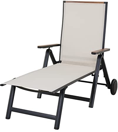 Grand patio Liegestuhl Klappbar, Aluminium Gartenstuhl mit 6-Fach Verstellbare, Mesh Gewebe, Wetterfest, Relaxsessel für Balkon, Terrasse (Beige)