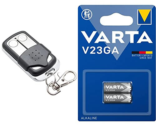 SeKi Open 2 433 MHz Telecomando per apriporta del garage, 2 canali & VARTA V23GA MN21-3LR50 A23, 4223101402, Batteria Acalina, 12 Volts, Diametro 10,3mm, Altezza 28,5mm, confezione 2 pile