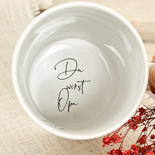 Tasse ”Du wirst Opa, 300 ml, weiß | Geschenk Becher zur Schwangerschaft Verkünden für Großeltern | Keramiktasse One Piece für Tee, Kaffee