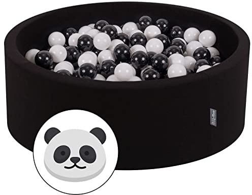 KiddyMoon Bällebad Bällepool Mit Bunten Bällen 90X30cm/200 Bälle ∅ 7Cm Für Babys Kinder Rund, Panda:Schwarz/Weiß
