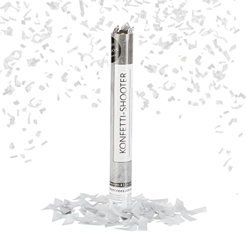 Relaxdays 10 x Party Popper, 6-8 m Höhe, Silvester, Geburtstag & Hochzeit, 40 cm, Konfettikanone, Papierschnipsel, Silber