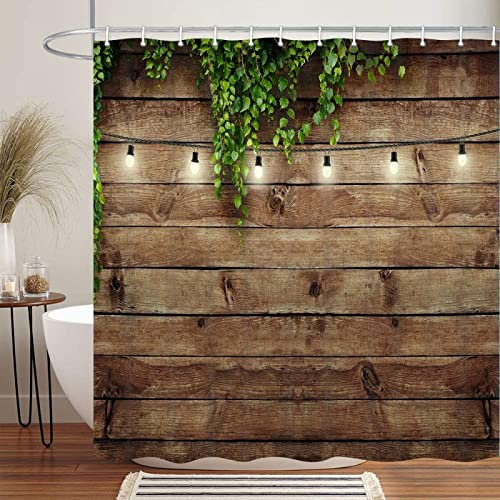 SEYUMI Rideau de Douche Porte en Bois Rétro Rideau Douche Anti Moisissure Pays de La Ferme 3D Rideau Salle de Bain Tissu Polyester pour Baignoire, Rideaux de Douche 80 x 180 avec 8 Crochets