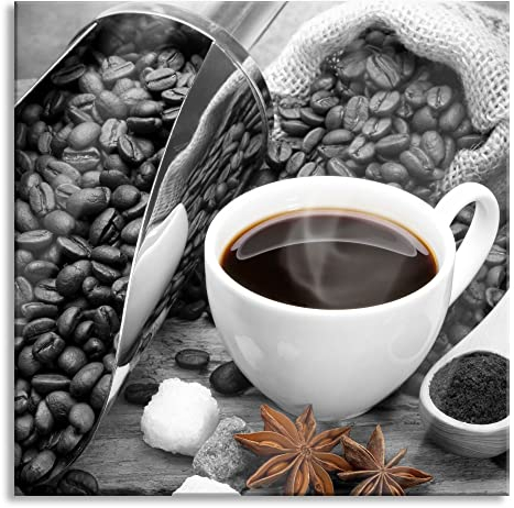 Pixxprint Glasbild, Wandbild auf Echtglas, Kaffee neben Kaffeebohnen, 40x40 cm, inkl. Aufhängung und Abstandshalter