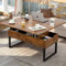 VOWNER Mesa de Centro Elevable 3 en 1 Multifuncional Con Almacenamiento Oculto, Convertible en Comedor de Salón, Marrón Retro