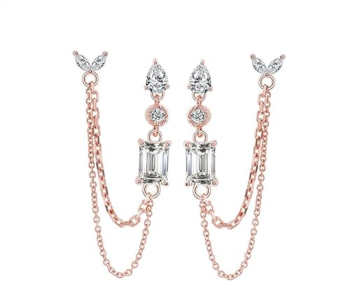Epinki Rosegold 14 Karat 585 Ohrhänger Echt Gold Schmuck, Anhänger Kette Ohrringe Weihnachten mit Smaragd Moissanit, Rosegold Au750 Ohrringe Jugendstil