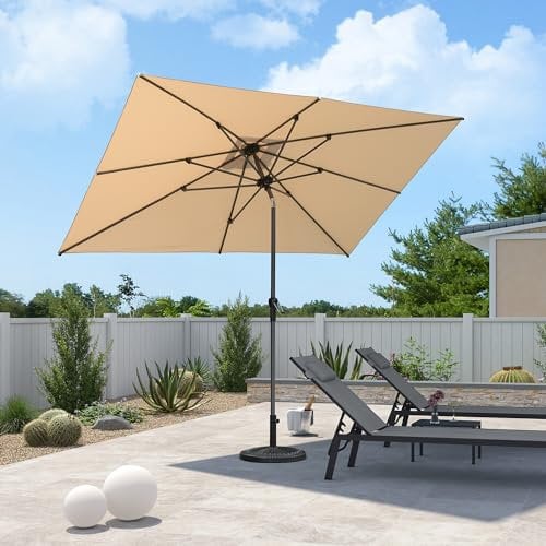 PURPLE LEAF Sonnenschirm 300 x 200 cm rechteckig, Gartenschirm mit knickbar, Aluminium Balkonschirm mit Kurbel, Marktschirm Sonnenschutz, für Schwimmbäder, Terrasse, Beige